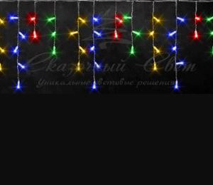 Гирлянда Бахрома 3х0.5 м, флэш, колпачок, МУЛЬТИ, белый провод