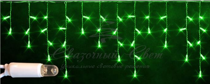 Гирлянда Бахрома 3х0.5 м, флэш, колпачок, ЗЕЛЕНЫЙ, белый провод