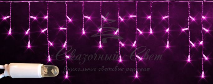 Гирлянда Бахрома 3х0.5 м, флэш, колпачок, РОЗОВЫЙ, белый провод