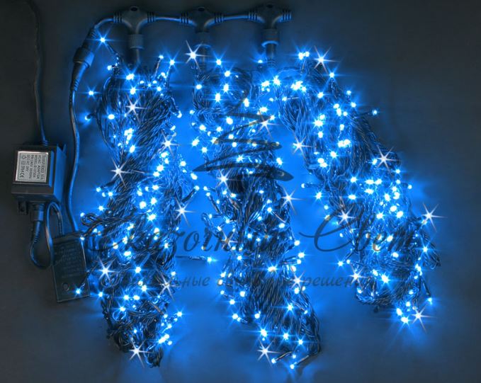 Гирлянда на дерево уличная 3 Нити по 20 м, флэш, СИНИЙ