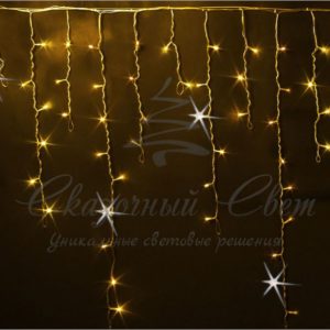 Гирлянда Бахрома 3х0.9 м ЖЕЛТЫЙ, мерцание, прозрачный провод