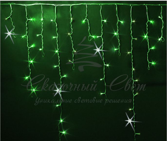 Гирлянда Бахрома 3х0.9 м ЗЕЛЕНЫЙ, мерцание, прозрачный провод