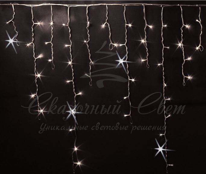 Гирлянда Бахрома 3х0.9 м ТЕПЛО БЕЛЫЙ, мерцани, прозрачный провод