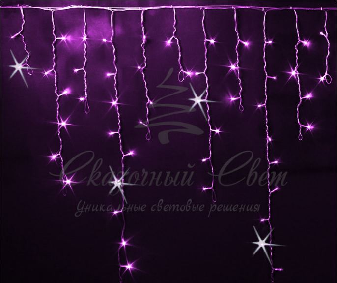 Светодиодная бахрома 3x0.9 м, МЕРЦАЮЩАЯ, прозрачный провод, розовая, 144 диода