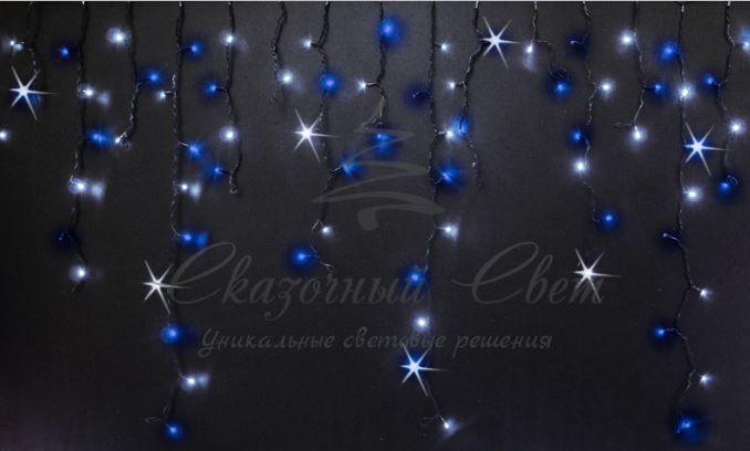 Гирлянда Бахрома 3х0.9 м СИНИЙ+БЕЛ, мерцание, черный провод