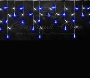 Гирлянда Бахрома 3х0.9 м, флэш, колпачок, СИНИЙ+БЕЛЫЙ, белый провод