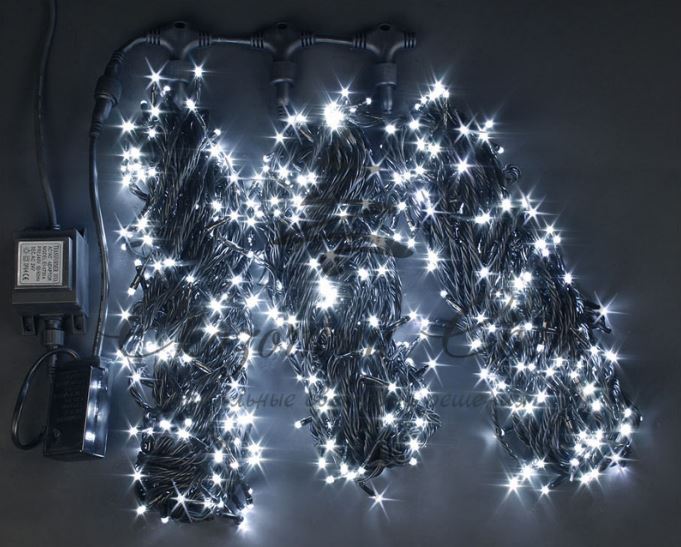 Гирлянда на дерево уличная 3 Нити по 20 м, флэш, БЕЛЫЙ