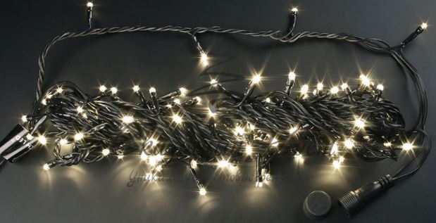 Гирлянда Нить 10 м, 24В, ТЕПЛО БЕЛЫЙ, черный провод