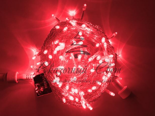 Светодиодная гирлянда Нить 10 м, 24В, постоянного свечения, соединяемая, прозрачный провод, Красная