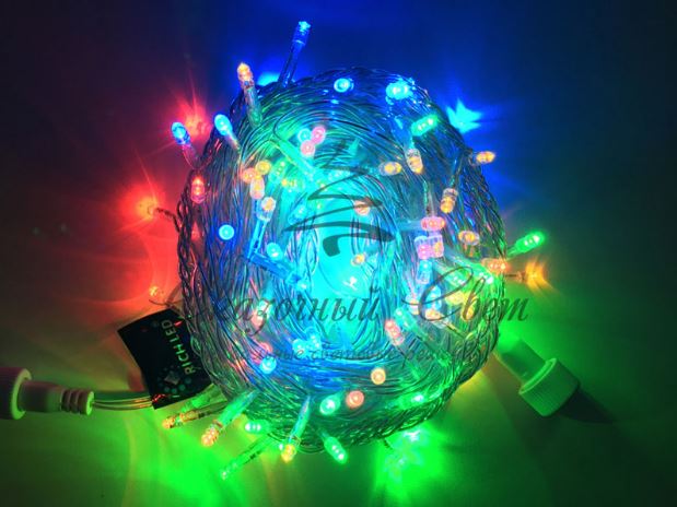 Светодиодная гирлянда Нить 10 м, 24В, постоянного свечения, соединяемая, прозрачный провод, Мульти