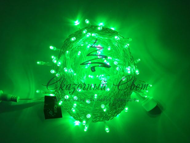 Светодиодная гирлянда Нить 10 м, 24В, постоянного свечения, соединяемая, прозрачный провод, Зеленая