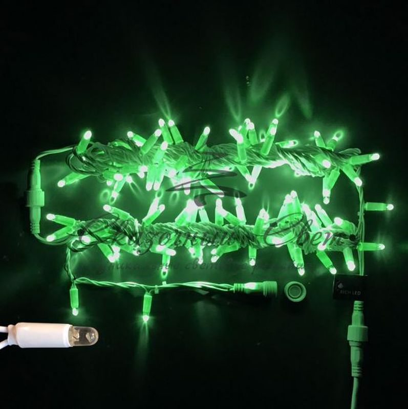 Светодиодная гирлянда Нить 10 м, 24В, герметичный колпачок, IP65, постоянного свечения, соединяемая, белый провод, Зеленая