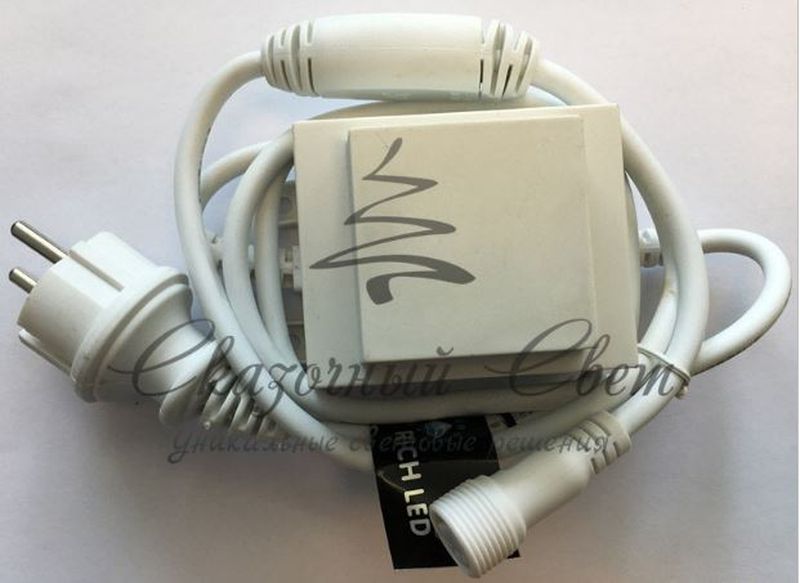 Трансформатор 220 24 В , усиленная влагозащита IP65, герметичный, 60 Вт, шнур подключения с выпрямителем тока 1.5 м., белый