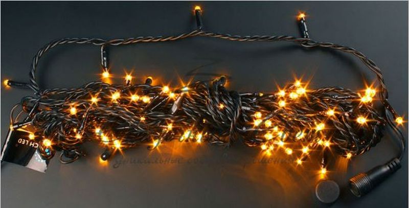 Гирлянда Нить 10 м, 24В, флэш, ЖЕЛТЫЙ, черный провод