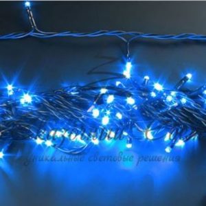 Гирлянда Нить 10 м, 24В, флэш, СИНИЙ, черный провод