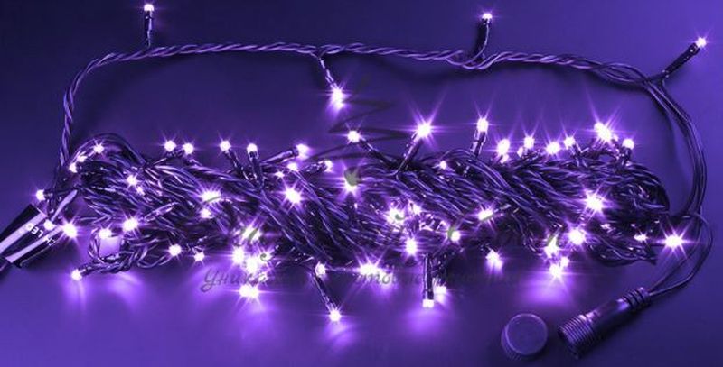 Гирлянда Нить 10 м, 24В, флэш, ФИОЛЕТ, черный провод