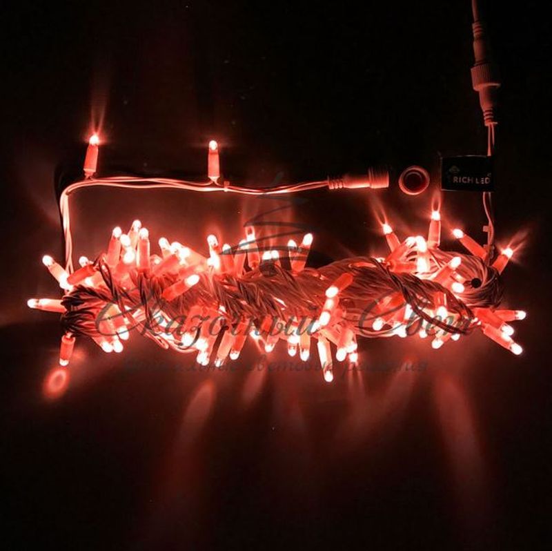 Гирлянда Нить 10 м, 24В, флэш, колпачок, КРАСНЫЙ, белый провод