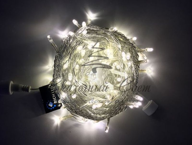 Гирлянда Нить 10 м, 220В, флэш, ТЕПЛЫЙ БЕЛЫЙ, прозрачный провод