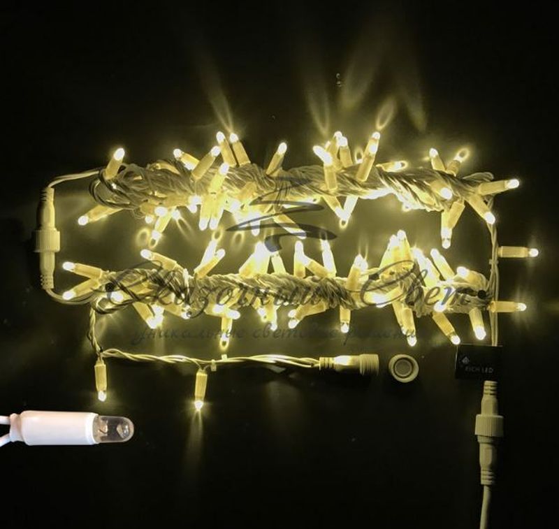 Гирлянда Нить 10 м, 220В, флэш, колпачок, ТЕПЛЫЙ БЕЛЫЙ, белый провод