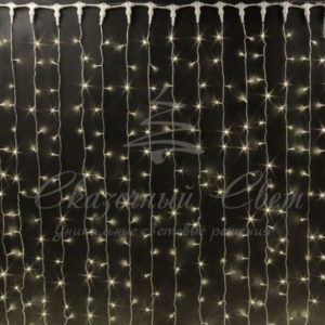 Гирлянда Занавес 2х6 м, флэш, колпачок, ТЕПЛО БЕЛЫЙ, белый провод