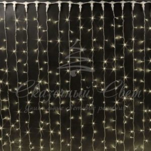Гирлянда Занавес 2х9 м, флэш, колпачок, ТЕПЛО БЕЛЫЙ, черный провод