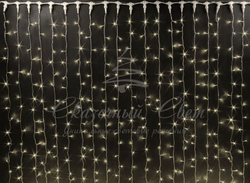 Гирлянда Занавес 2х9 м, флэш, колпачок, ТЕПЛО БЕЛЫЙ, черный провод