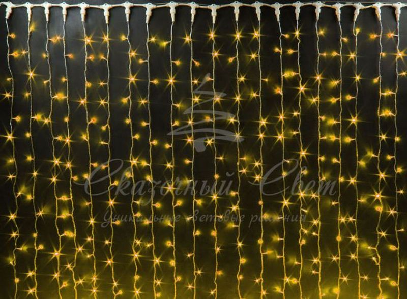 Гирлянда Занавес 2х6 м, флэш, колпачок, ЖЕЛТЫЙ, черный провод