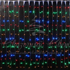 Гирлянда Занавес 2х6 м, флэш, колпачок, МУЛЬТИ, черный провод