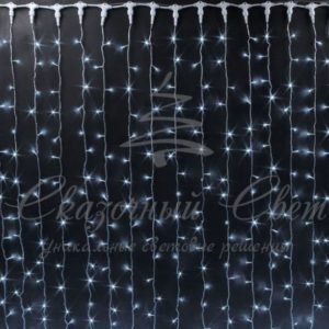 Гирлянда Занавес 2х6 м, флэш, колпачок, БЕЛЫЙ, черный провод