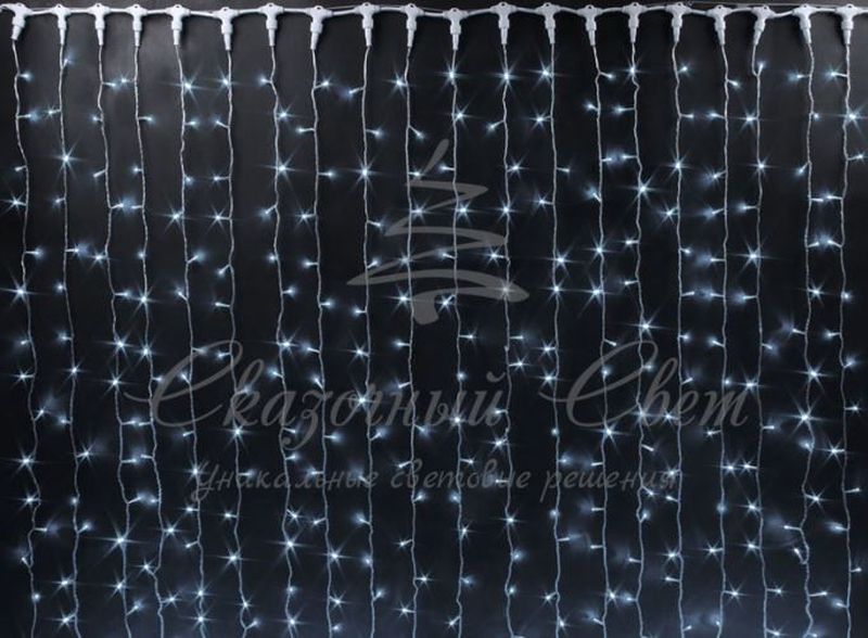 Гирлянда Занавес 2х6 м, флэш, колпачок, БЕЛЫЙ, черный провод