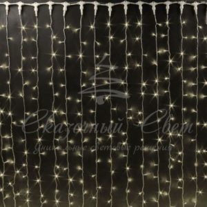Гирлянда Занавес 2х6 м, флэш, колпачок, ТЕПЛО БЕЛЫЙ, черный провод