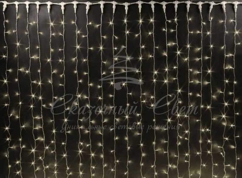 Гирлянда Занавес 2х6 м, флэш, колпачок, ТЕПЛО БЕЛЫЙ, черный провод