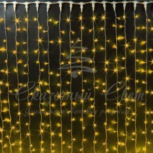 Гирлянда Занавес 2х9 м, флэш, колпачок, ЖЕЛТЫЙ, черный провод