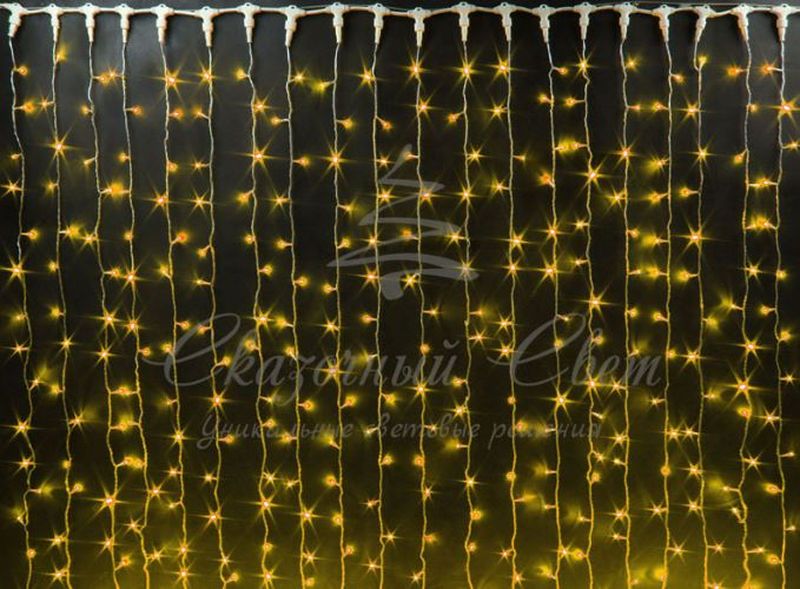 Гирлянда Занавес 2х9 м, флэш, колпачок, ЖЕЛТЫЙ, черный провод