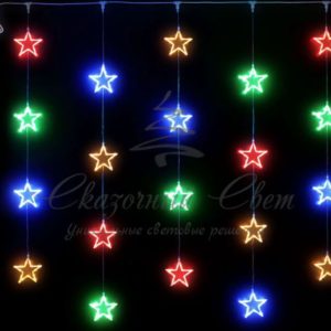 Гирлянда Занавес 2х2 Звезды, МУЛЬТИ, прозрачный провод