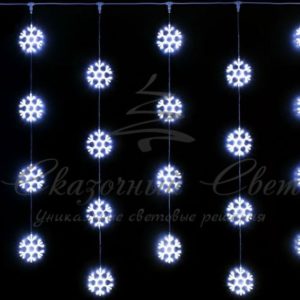 Гирлянда Занавес 2х2 Снежинки, БЕЛЫЙ, прозрачный провод