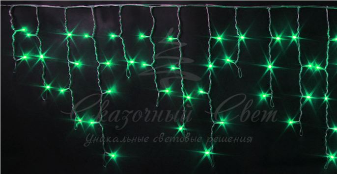 Гирлянда Бахрома 3х0.5 м ЗЕЛЕНЫЙ, прозрачный провод