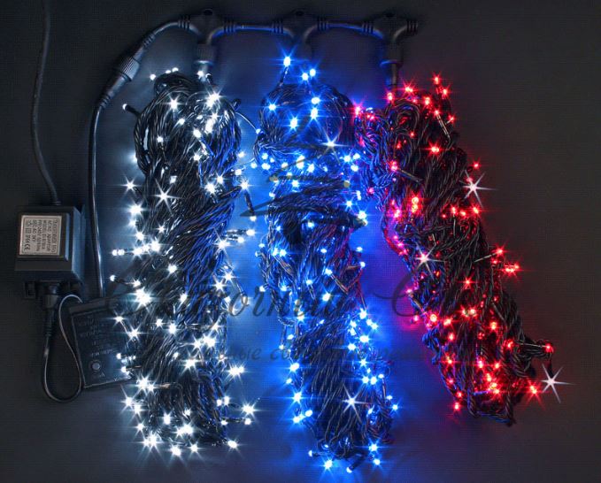 Гирлянда на дерево уличная 3 Нити по 20 м, флэш, ТРИКОЛОР