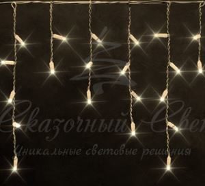 Гирлянда Бахрома 3х0.5 м, флэш, колпачок, ТЕПЛО БЕЛЫЙ, белый провод