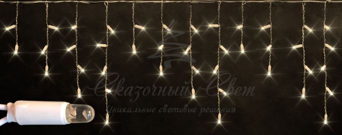 Гирлянда Бахрома 3х0.5 м, флэш, колпачок, ТЕПЛО БЕЛЫЙ, белый провод
