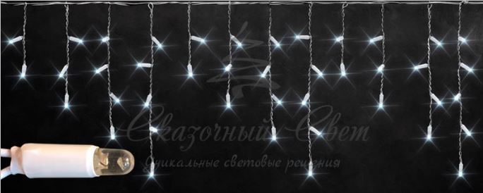 Гирлянда Бахрома 3х0.5 м, флэш, колпачок, БЕЛЫЙ, белый провод