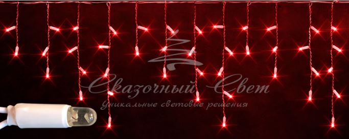 Гирлянда Бахрома 3х0.5 м, флэш, колпачок, КРАСНЫЙ, белый провод