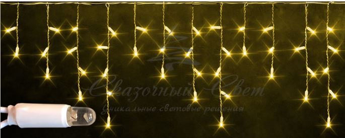 Гирлянда Бахрома 3х0.5 м, флэш, колпачок, ЖЕЛТЫЙ, белый провод