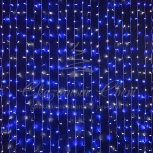 Гирлянда Занавес 2х1.5 м облегченный, СИНЕ+БЕЛЫЙ, прозрачный провод