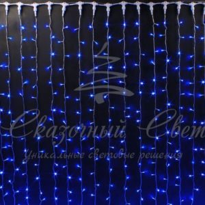 Гирлянда Занавес 2х3 м, флэш, колпачок, СИНИЙ, белый провод