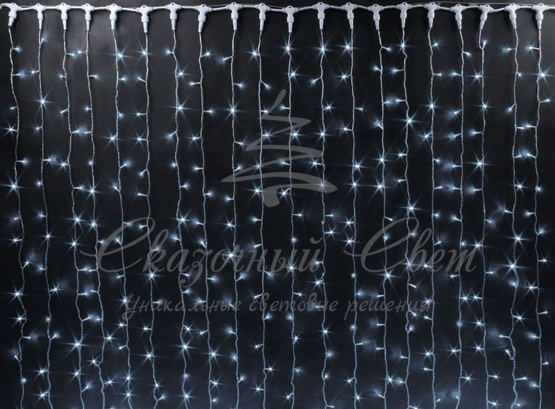 Гирлянда Занавес 2х3 м, флэш, колпачок, БЕЛЫЙ, белый провод