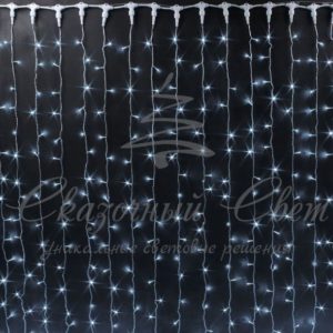 Гирлянда Занавес 2х6 м, флэш, колпачок, БЕЛЫЙ, белый провод