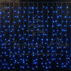 Гирлянда Занавес 2х1.5 м облегченный, СИНИЙ, черный провод