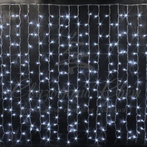 Гирлянда Занавес 2х1.5 м облегченный, БЕЛЫЙ, черный провод