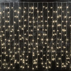 Гирлянда Занавес 2х1.5 м облегченный, ТЕПЛЫЙ БЕЛЫЙ, черный провод